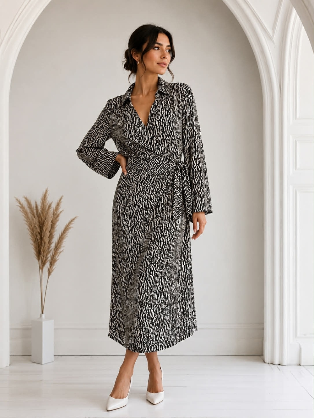 H&M Black and White Maxi Wrap Dress